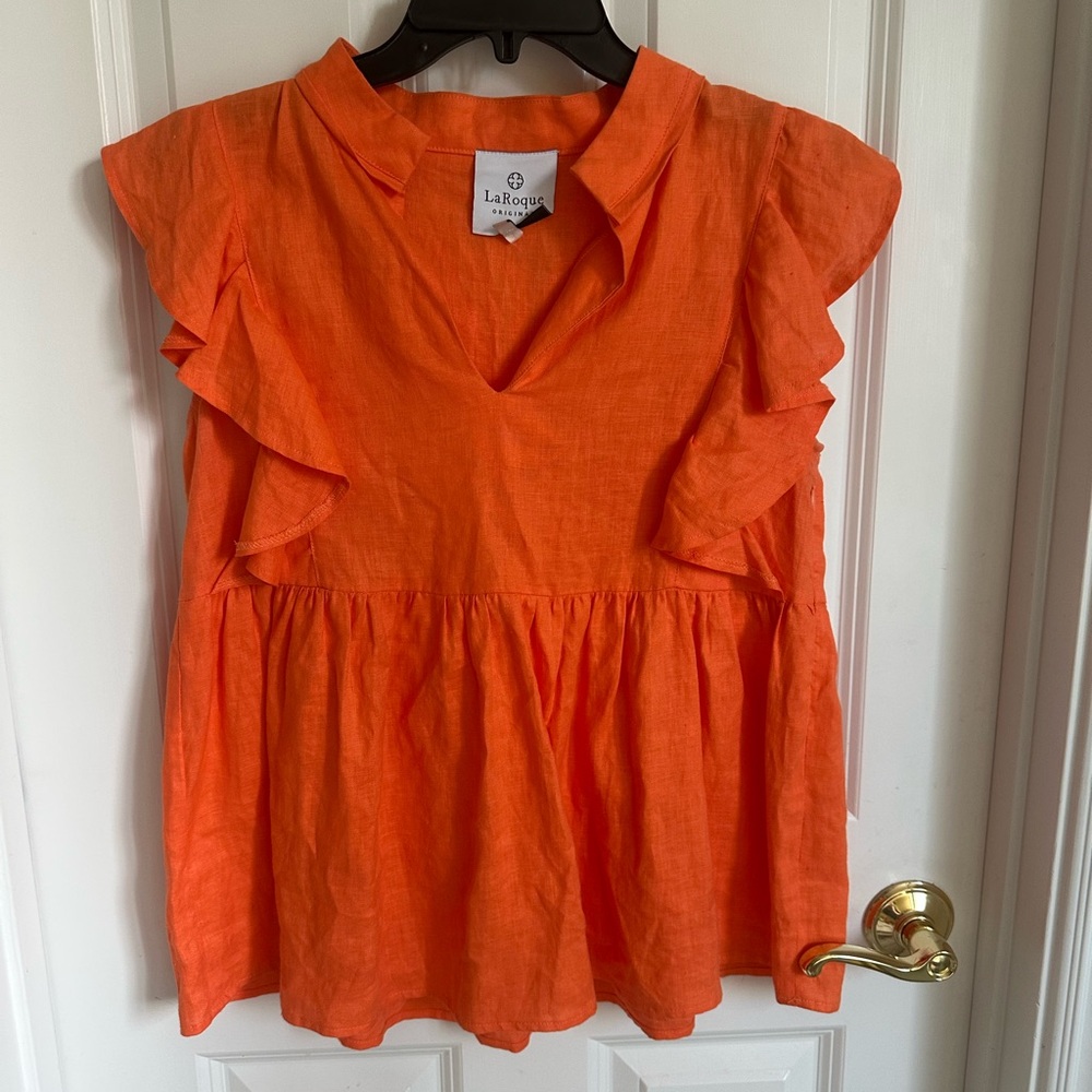 Women's Vibrant Orange Ruffle Blouse